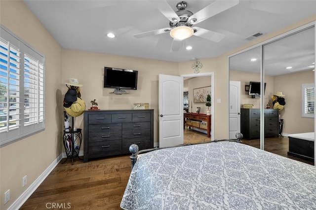 1372 W Sepulveda St, San Pedro, CA 90732 - bedroom with dark wood-style flooring, a closet, recessed lighting, and ceiling fan