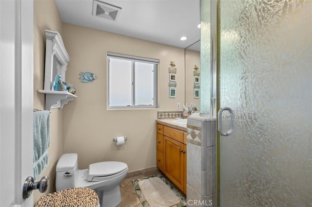 1372 W Sepulveda St, San Pedro, CA 90732 - full bathroom with vanity, a stall shower, tile patterned flooring, and recessed lighting