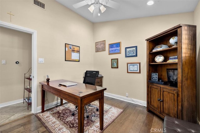 1372 W Sepulveda St, San Pedro, CA 90732 - office area with a ceiling fan, dark wood finished floors, and recessed lighting