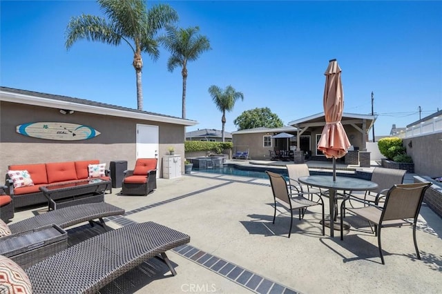 1372 W Sepulveda St, San Pedro, CA 90732 - view of patio / terrace with an outdoor hangout area, a pool with connected hot tub, and outdoor dining area