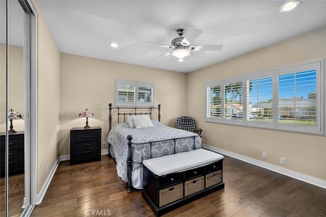 1372 W Sepulveda St, San Pedro, CA 90732 - bedroom with dark wood finished floors, a closet, recessed lighting, and a ceiling fan