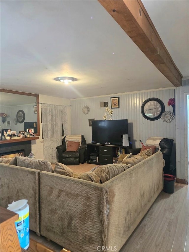 12431 Merrill St, Garden Grove, CA 92840 - living room featuring wood finished floors and beamed ceiling
