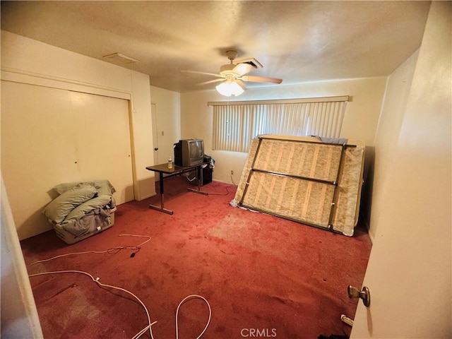 34756 Birch Rd, Barstow, CA 92311 - bedroom with carpet, a ceiling fan, and a closet