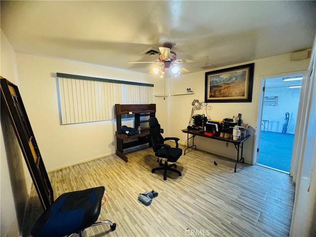 34756 Birch Rd, Barstow, CA 92311 - office area featuring a ceiling fan and wood finished floors