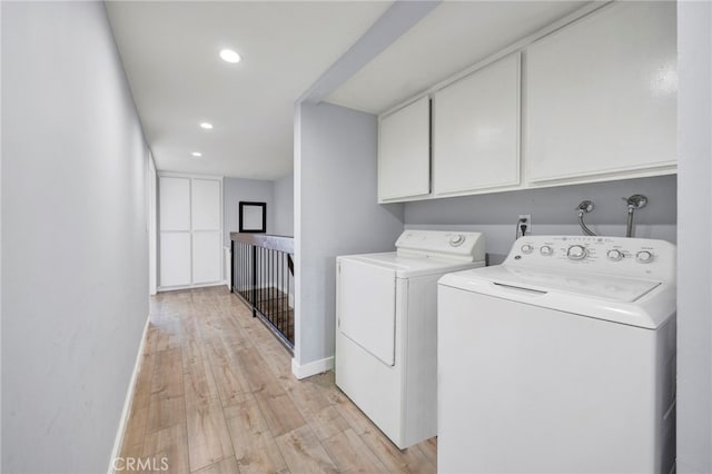 5533 Edward E Horton Ln Unit 6, Encino, CA 91316 - laundry area featuring separate washer and dryer, light wood-style flooring, cabinet space, and recessed lighting