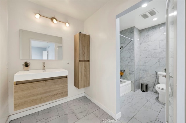 5533 Edward E Horton Ln Unit 6, Encino, CA 91316 - full bathroom with marble finish flooring, vanity, shower / washtub combination, and tile walls