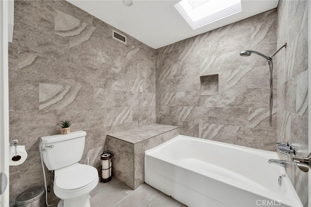5533 Edward E Horton Ln Unit 6, Encino, CA 91316 - full bathroom with a skylight, tile patterned floors, shower / washtub combination, and tile walls