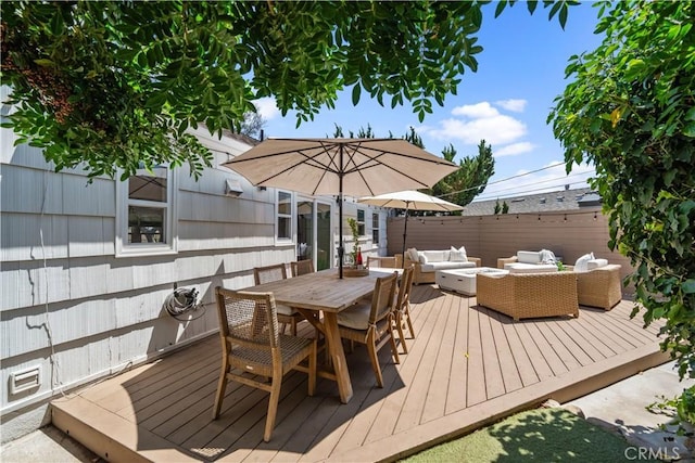 6335 Lorca Dr, San Diego, CA 92115 - wooden terrace with an outdoor hangout area and outdoor dining area