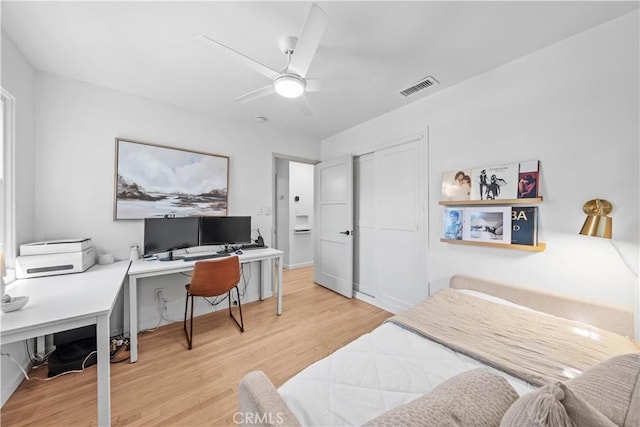 6335 Lorca Dr, San Diego, CA 92115 - bedroom featuring a desk, wood finished floors, a ceiling fan, and a closet