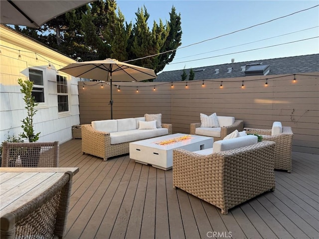 6335 Lorca Dr, San Diego, CA 92115 - wooden deck featuring an outdoor living space with a fire pit