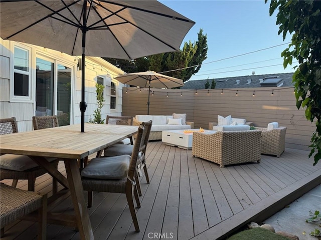 6335 Lorca Dr, San Diego, CA 92115 - wooden terrace featuring an outdoor hangout area and outdoor dining area