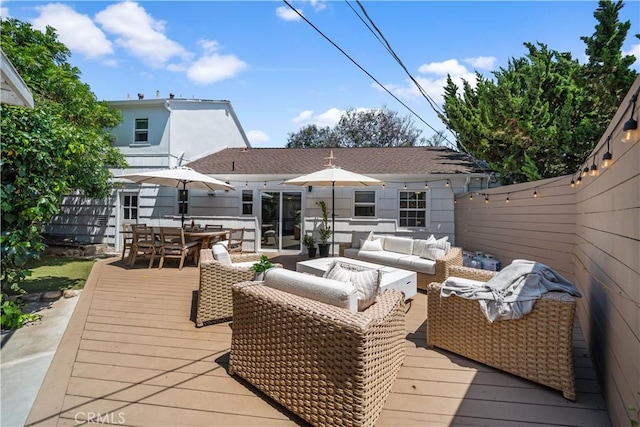 6335 Lorca Dr, San Diego, CA 92115 - wooden terrace with outdoor lounge area and outdoor dining area
