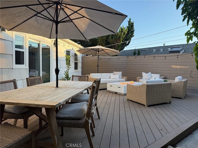 6335 Lorca Dr, San Diego, CA 92115 - deck with an outdoor living space with a fire pit and outdoor dining area