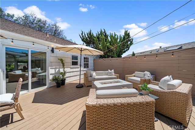 6335 Lorca Dr, San Diego, CA 92115 - deck with an outdoor living space with a fire pit