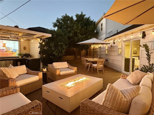 6335 Lorca Dr, San Diego, CA 92115 - view of patio featuring an outdoor living space with a fire pit, a deck, and outdoor dining space