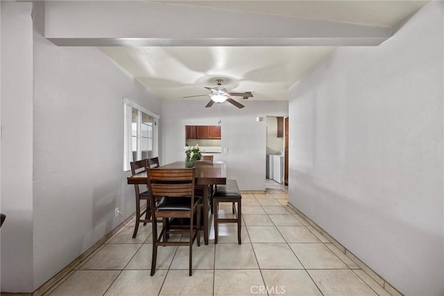 2616 Lynwood St, Bakersfield, CA 93306 - dining area with ceiling fan, light tile patterned floors, and washer / clothes dryer