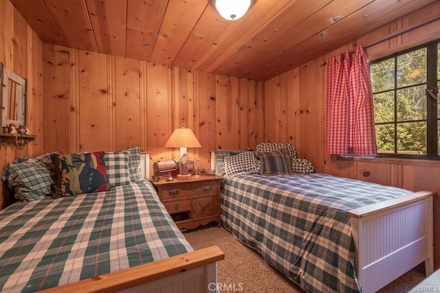 39654 Flicker Rd, Fawnskin, CA 92333 - carpeted bedroom with wooden ceiling and wooden walls