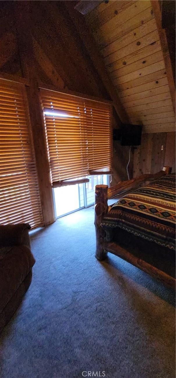 1126 Aleutian Dr, Lake Arrowhead, CA 92352 - carpeted bedroom featuring vaulted ceiling