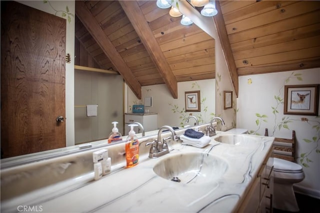 1126 Aleutian Dr, Lake Arrowhead, CA 92352 - full bath with wood ceiling and double vanity