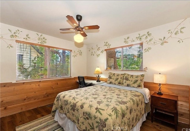 1126 Aleutian Dr, Lake Arrowhead, CA 92352 - bedroom featuring multiple windows, wood finished floors, and a ceiling fan
