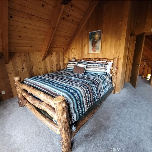 1126 Aleutian Dr, Lake Arrowhead, CA 92352 - bedroom featuring carpet floors, wood walls, and wooden ceiling