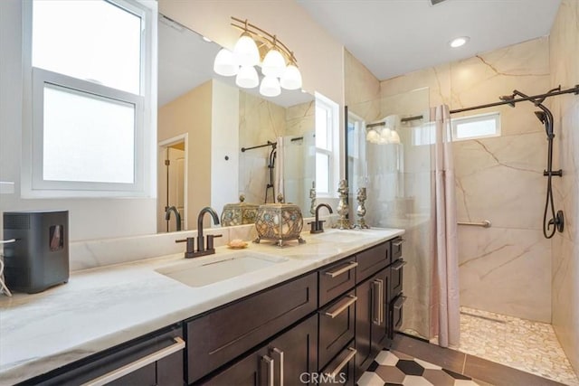 7820 Fulton Ave, North Hollywood, CA 91605 - full bath with a marble finish shower and double vanity