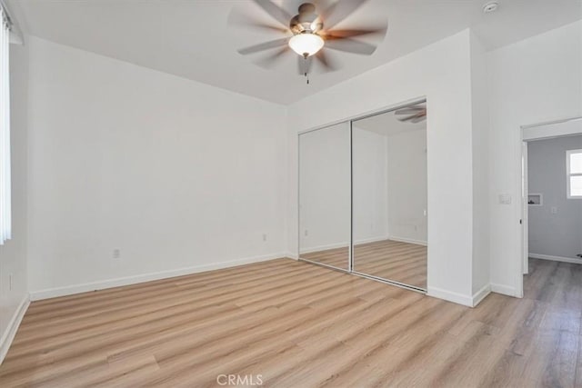 7820 Fulton Ave, North Hollywood, CA 91605 - unfurnished bedroom with light wood-style flooring, a closet, and a ceiling fan