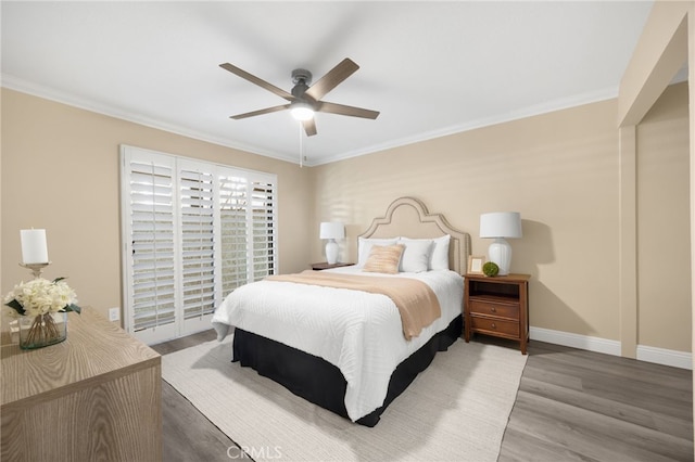 3020 Associated Rd Unit 110, Fullerton, CA 92835 - bedroom with wood finished floors, crown molding, access to exterior, and a ceiling fan
