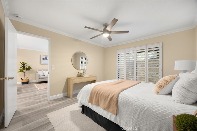 3020 Associated Rd Unit 110, Fullerton, CA 92835 - bedroom featuring light wood finished floors, ornamental molding, and a ceiling fan