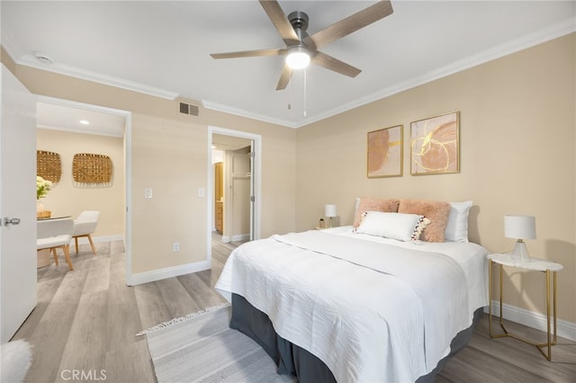 3020 Associated Rd Unit 110, Fullerton, CA 92835 - bedroom featuring light wood-type flooring, crown molding, and ceiling fan