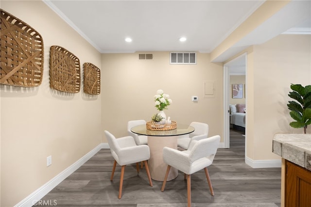 3020 Associated Rd Unit 110, Fullerton, CA 92835 - dining room featuring recessed lighting, wood finished floors, and crown molding