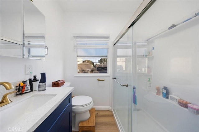 28 Argonne Ave, Long Beach, CA 90803 - full bath featuring vanity, a shower stall, and wood finished floors