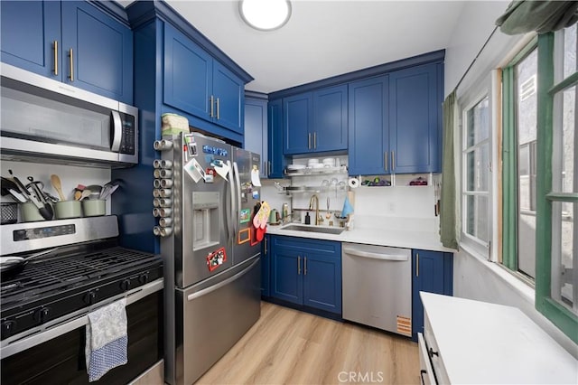 28 Argonne Ave, Long Beach, CA 90803 - kitchen with stainless steel appliances, blue cabinets, light countertops, and light wood-style flooring
