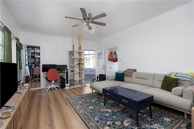 28 Argonne Ave, Long Beach, CA 90803 - living room featuring wood finished floors, a ceiling fan, and a desk