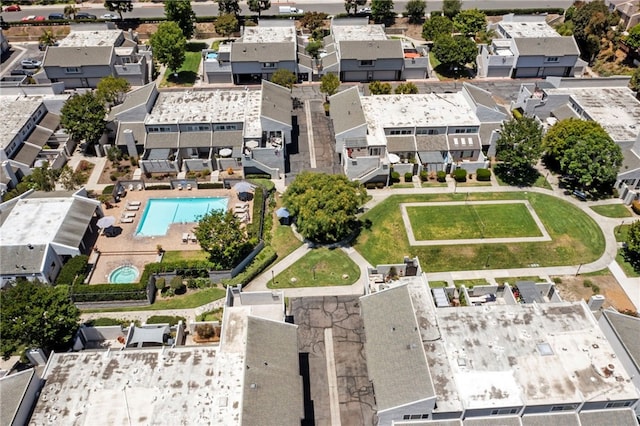 18714 Maplewood Cir, Huntington Beach, CA 92646 - aerial view of residential area featuring a pool
