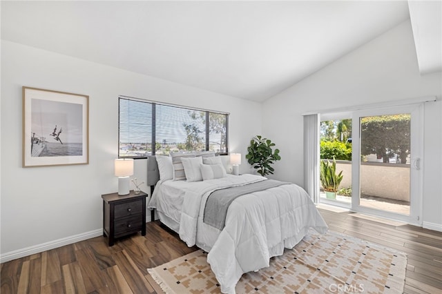 18714 Maplewood Cir, Huntington Beach, CA 92646 - bedroom featuring access to exterior, vaulted ceiling, and wood finished floors