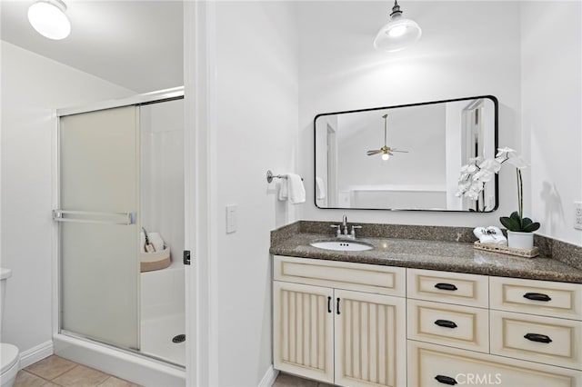 18714 Maplewood Cir, Huntington Beach, CA 92646 - bathroom with a stall shower, vanity, and tile patterned floors