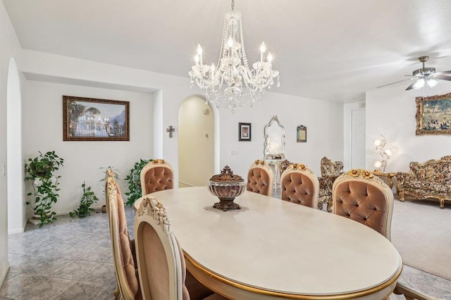 568 Scenic Trail Pl, Chula Vista, CA 91914 - dining space featuring arched walkways, ceiling fan, and a chandelier