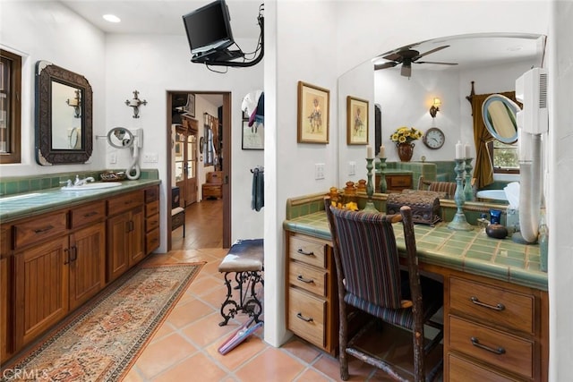 665 Sheehy Rd, Nipomo, CA 93444 - bathroom with a ceiling fan, tile patterned flooring, vanity, and recessed lighting