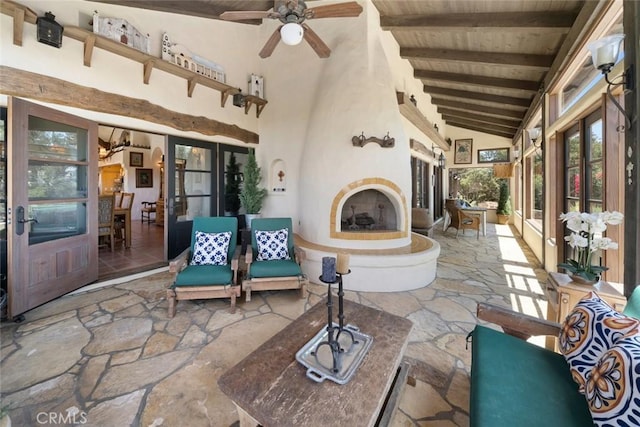 665 Sheehy Rd, Nipomo, CA 93444 - view of patio with a ceiling fan and an outdoor fireplace