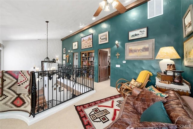 665 Sheehy Rd, Nipomo, CA 93444 - carpeted living area with a ceiling fan, a chandelier, and recessed lighting