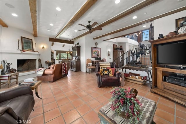 665 Sheehy Rd, Nipomo, CA 93444 - living room with beam ceiling, plenty of natural light, ceiling fan, stairs, and recessed lighting