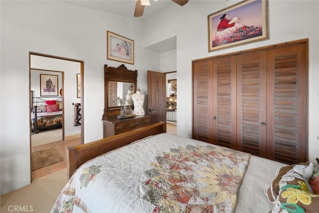 665 Sheehy Rd, Nipomo, CA 93444 - tiled bedroom with a high ceiling, a closet, and a ceiling fan