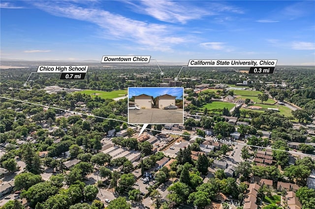 642 W 1st Ave, Chico, CA 95926 - aerial view of residential area featuring property parcel outlined