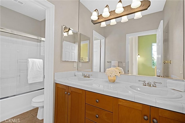 26675 Country Creek Ln, Calabasas, CA 91302 - full bathroom featuring double vanity, tile patterned floors, and shower / bath combination with glass door