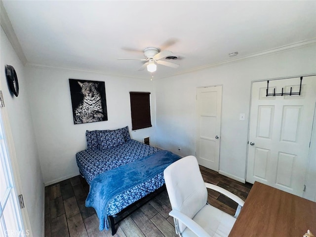 3620 Hoover St, Riverside, CA 92504 - bedroom with wood finished floors, ornamental molding, and a ceiling fan