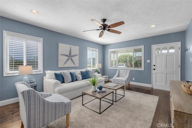 3144 W 154th Pl, Gardena, CA 90249 - living room with ceiling fan, wood finished floors, recessed lighting, and a textured ceiling