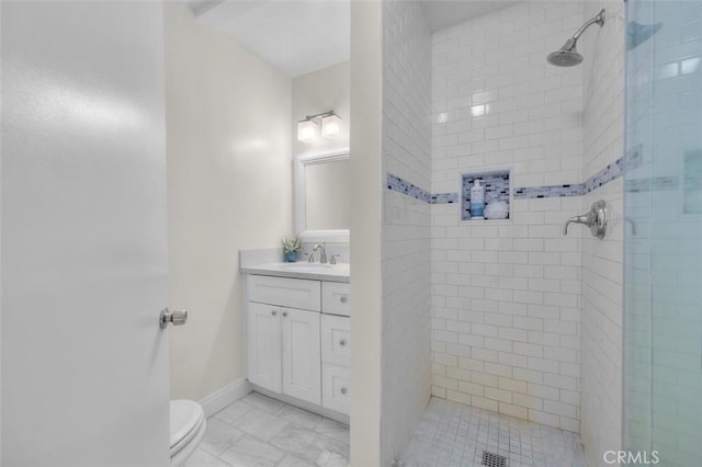 3144 W 154th Pl, Gardena, CA 90249 - bathroom featuring a shower stall, vanity, and marble look tile flooring
