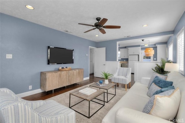 3144 W 154th Pl, Gardena, CA 90249 - living area with a ceiling fan, wood finished floors, and recessed lighting