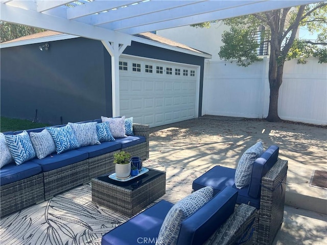 3144 W 154th Pl, Gardena, CA 90249 - view of patio featuring an outdoor living space, a pergola, and a garage